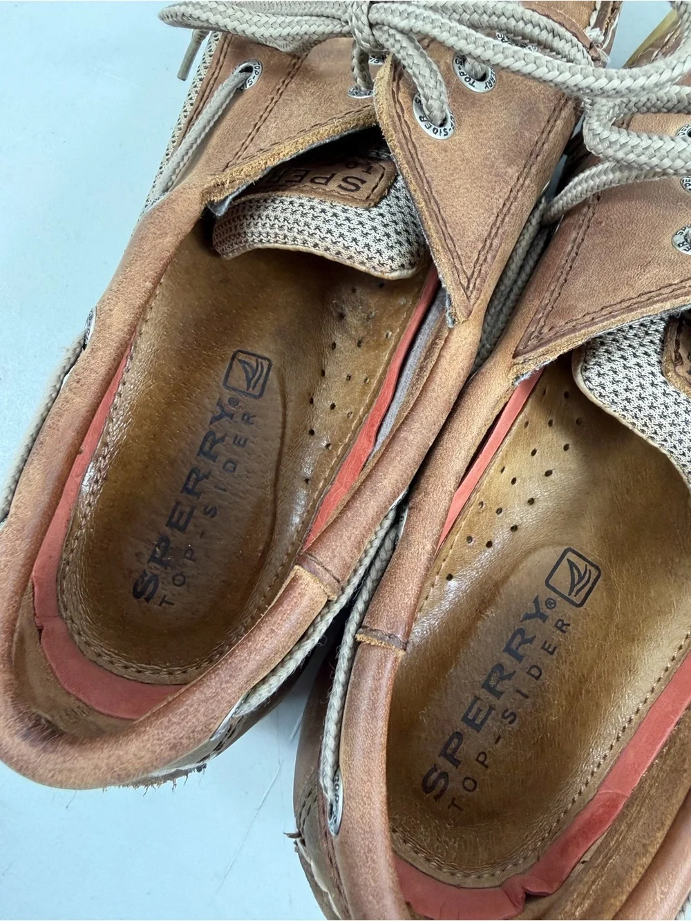 Sperry Men's Brown Leather Boat Shoes - 9.5 Casual Lace-Up Deck Shoes